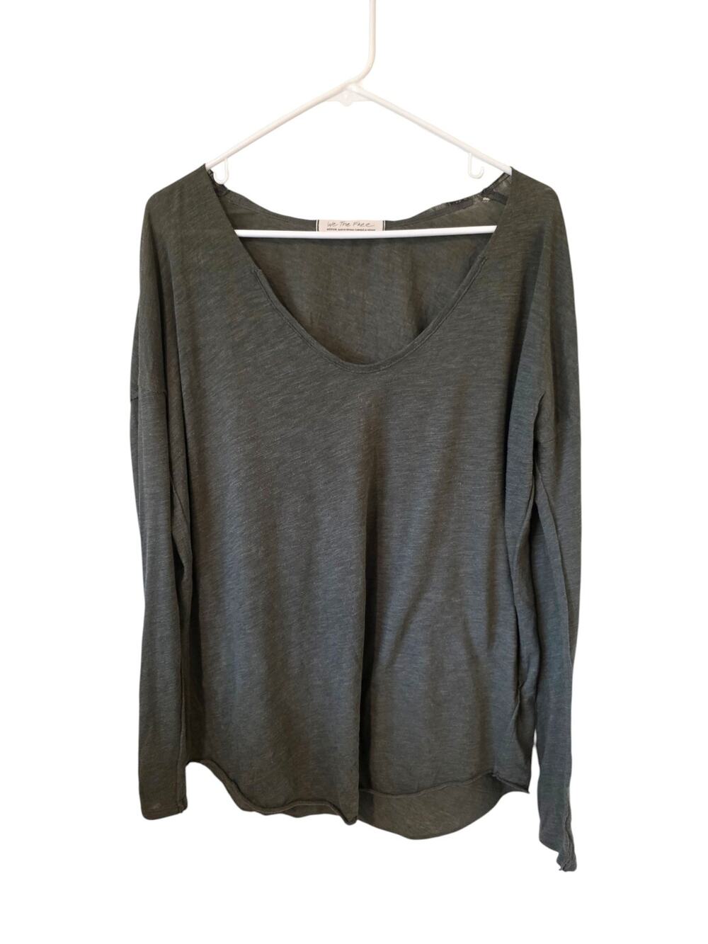 Free People We The Free Army Green Raw Edge Snap Cuff Long Sleeve Top Medium
